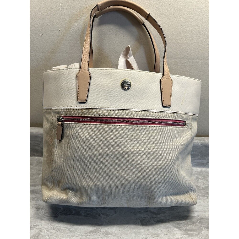 Coach resort weekender canvas tote bag large Ivory metallic pink accents No Tag